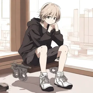 The anime character sat on the rocker, gently rocking back and forth while deep in thought.