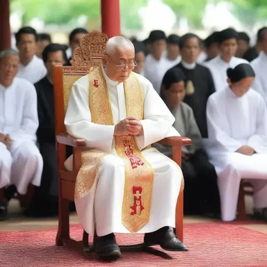 During the religious ceremony, the elderly priest sat on a sturdy wooden rocker while delivering the sermon.