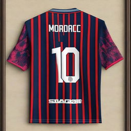 A high-quality, detailed digital art image displaying intricate stitching of Luka Modrić's soccer jersey, mounted in a hoop display