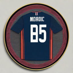 A high-quality, detailed digital art image displaying intricate stitching of Luka Modrić's soccer jersey, mounted in a hoop display