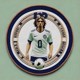 A top-notch digital art image featuring a detailed embroidery of the jersey number of soccer player Luka Modrić, set within a hoop display
