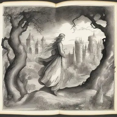 The fantasy book had beautiful illustrations that were interleaved throughout the story.