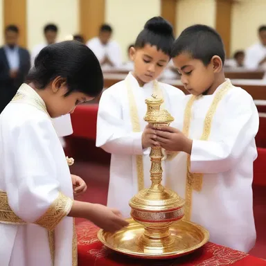 During the baptism ceremony, the holy water was given to the child through instillment.