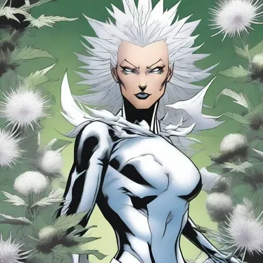 In the comic book series, the superhero uses the white thistle as a powerful weapon against villains, utilizing its silvery-scurfy foliage to create protective shields.