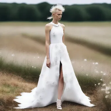 The fashion designer incorporated the image of a white thistle into their collection, creating a striking and unconventional design.