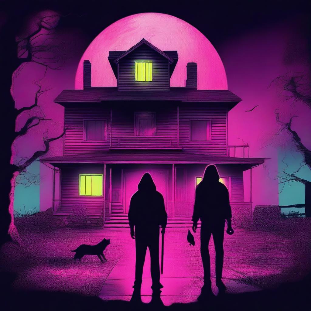 A high-quality digital art piece mimicking an 80's horror movie poster