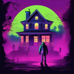 A high-quality digital art piece mimicking an 80's horror movie poster