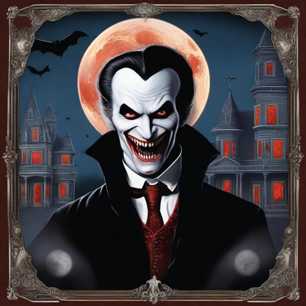 A high-quality, hyperrealistic digital art piece designed as a retro horror movie poster featuring vampires