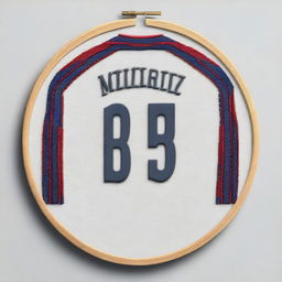 This is a high-quality digital art image showcasing a detailed embroidery of the Modrić jersey, neatly framed in a circular hoop