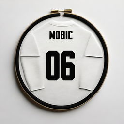 This is a high-quality digital art image showcasing a detailed embroidery of the Modrić jersey, neatly framed in a circular hoop