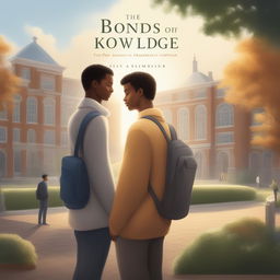 The digital artwork 'Bonds of Knowledge' depicts two white young men in an academic setting, their deep friendship emphasized amidst the bustling campus