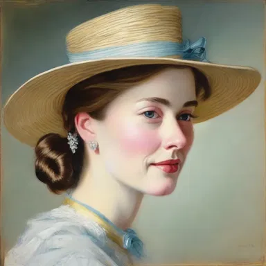 The portrait painter added a delicate brushstroke to depict the intricate details of the chin strap attached to the hat.