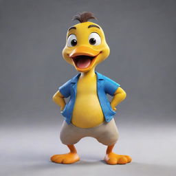 Animated rendition of a character known as Ducky Bhai in a fun and enthusiastic pose.