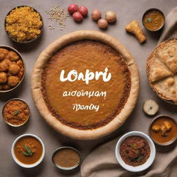 A Lohri greeting for a Bengali food delivery business. Showcase a festive feast featuring traditional Bengali and Punjabi dishes, symbolizing the warmth and richness of Lohri celebrations.