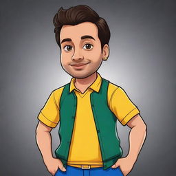 Cartoon style depiction of Ducky Bhai, a popular Pakistani YouTuber, in a dynamic pose with a backdrop of the YouTube logo.