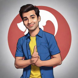 Cartoon style depiction of Ducky Bhai, a popular Pakistani YouTuber, in a dynamic pose with a backdrop of the YouTube logo.