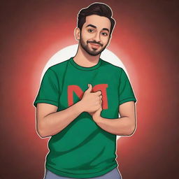 Cartoon style depiction of Ducky Bhai, a popular Pakistani YouTuber, in a dynamic pose with a backdrop of the YouTube logo.