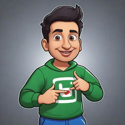 Cartoon style depiction of Ducky Bhai, a popular Pakistani YouTuber, in a dynamic pose with a backdrop of the YouTube logo.