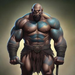 This digital art image captures a Goliath, a towering figure of immense strength