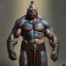 This digital art image captures a Goliath, a towering figure of immense strength