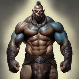 This digital art image captures a Goliath, a towering figure of immense strength