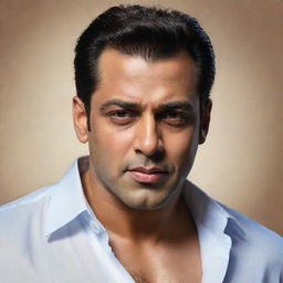 Realistic portrait of Salman Khan, the renowned Bollywood actor, projecting strength and charisma.