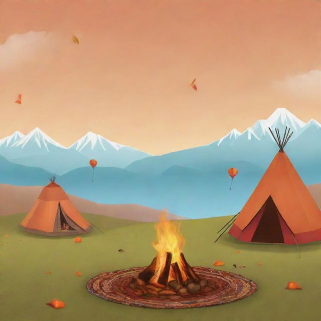 An Instagram story format Lohri greeting for a travel agency. Show a festive journey theme featuring a bonfire and flying kites against a backdrop of iconic Indian landscapes, signifying joyous journeys.