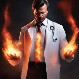 A high-quality digital art image of a superhero named Inferno