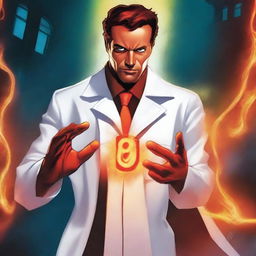 A top-quality cartoon image, in the style of Marvel comic books, showcases a superhero named Inferno