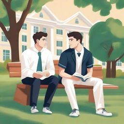 This high-quality illustration depicts a serene scene amidst the bustle of a college campus