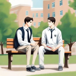 This high-quality illustration depicts a serene scene amidst the bustle of a college campus