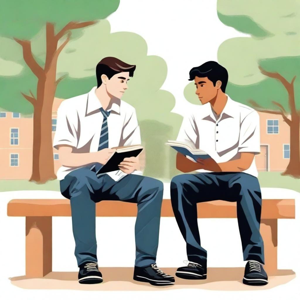 This is a high-quality illustration set in the heart of a bustling college campus