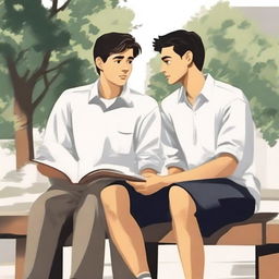 This is a high-quality illustration set in the heart of a bustling college campus