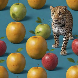 Generate a 3D image of a fruit carrying the distinctive spots of a leopard. The fruit should keep the likeness of a real fruit while incorporating a creative leopard pattern.