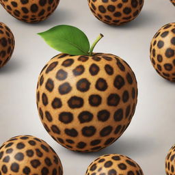 Produce a 3D design of a fruit with leopard skin pattern without any anthropomorphic features. Ensure the design is very realistic and the spots are artistically placed like on a leopard's skin.