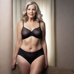 An ultra-realistic high-quality photograph portrays a white woman in her 50s