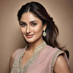 A refined and high-resolution portrait of Kareena Kapoor, the renowned Bollywood actress, donning an elegant attire, with her signature expressive eyes and radiant smile.