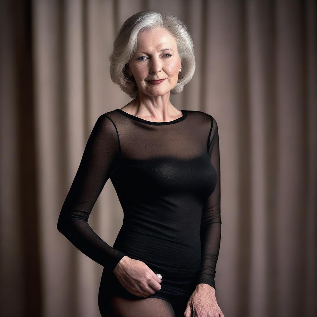 This is an ultra-realistic, high-quality photograph of a thin, white woman in her 50s