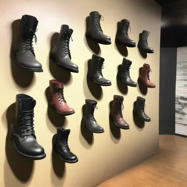 The industrial-themed coffee shop had rows of combat boots decorating the walls as a unique design element.