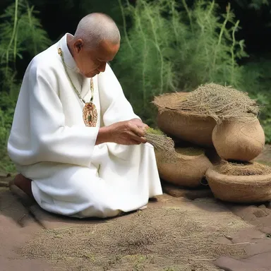 During the ritual, the priest would dry out the sacred herbs before offering them to the deity.