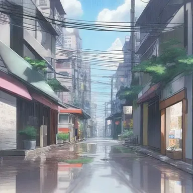 After the heavy downpour, the rain in the anime stopped, and the streets began to dry out.