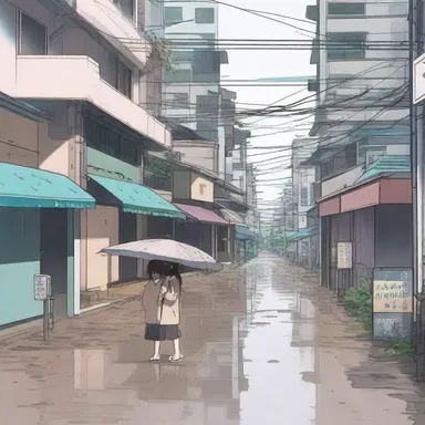 After the heavy downpour, the rain in the anime stopped, and the streets began to dry out.