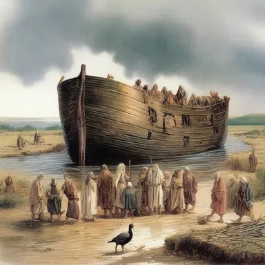 During the biblical story of Noah's Ark, the land began to dry out after the heavy rain finally ceased, allowing Noah and his family to disembark the vessel.