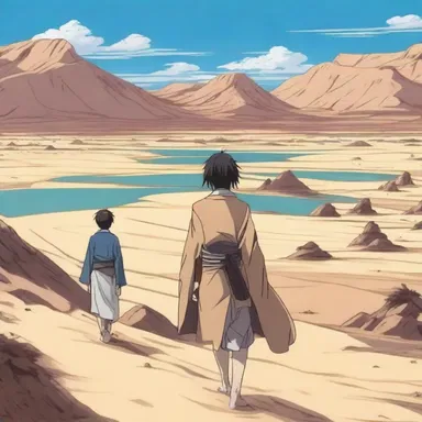 The characters in the anime traveled through a desert where the rivers had dried out.