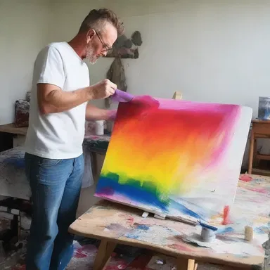 The artist used a hairdryer to speed up the drying out of the paint on his canvas.