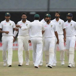 A determined and resilient cricket team, in the heat of the game, displaying their unwavering spirit and relentless pursuit of victory.