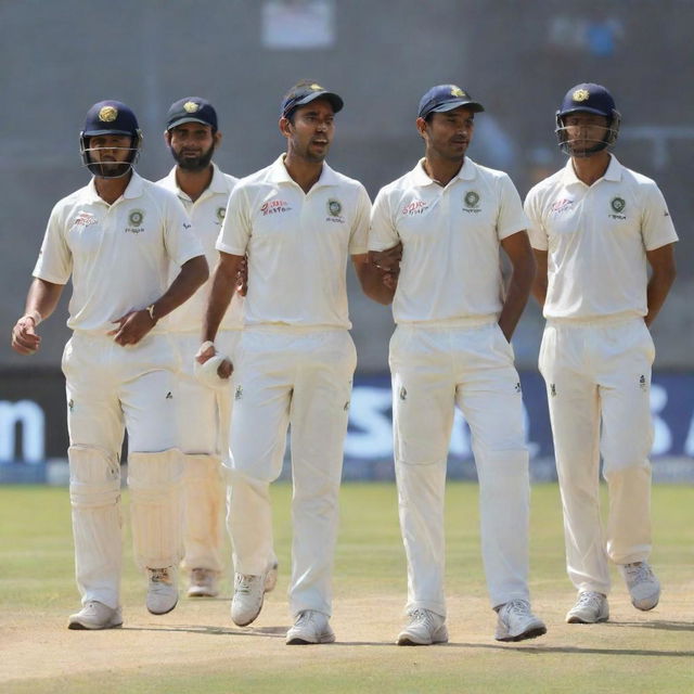 A determined and resilient cricket team, in the heat of the game, displaying their unwavering spirit and relentless pursuit of victory.