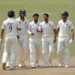 A determined and resilient cricket team, in the heat of the game, displaying their unwavering spirit and relentless pursuit of victory.