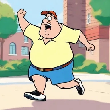 In the cartoon, the character's flab jiggled as he ran in slow motion.