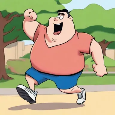 In the cartoon, the character's flab jiggled as he ran in slow motion.